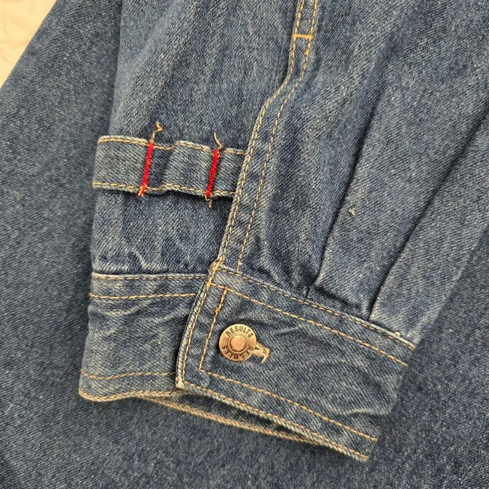 Vintage Results Jeans Men's Denim Oversized Chore Jacket Silver Button Size XL